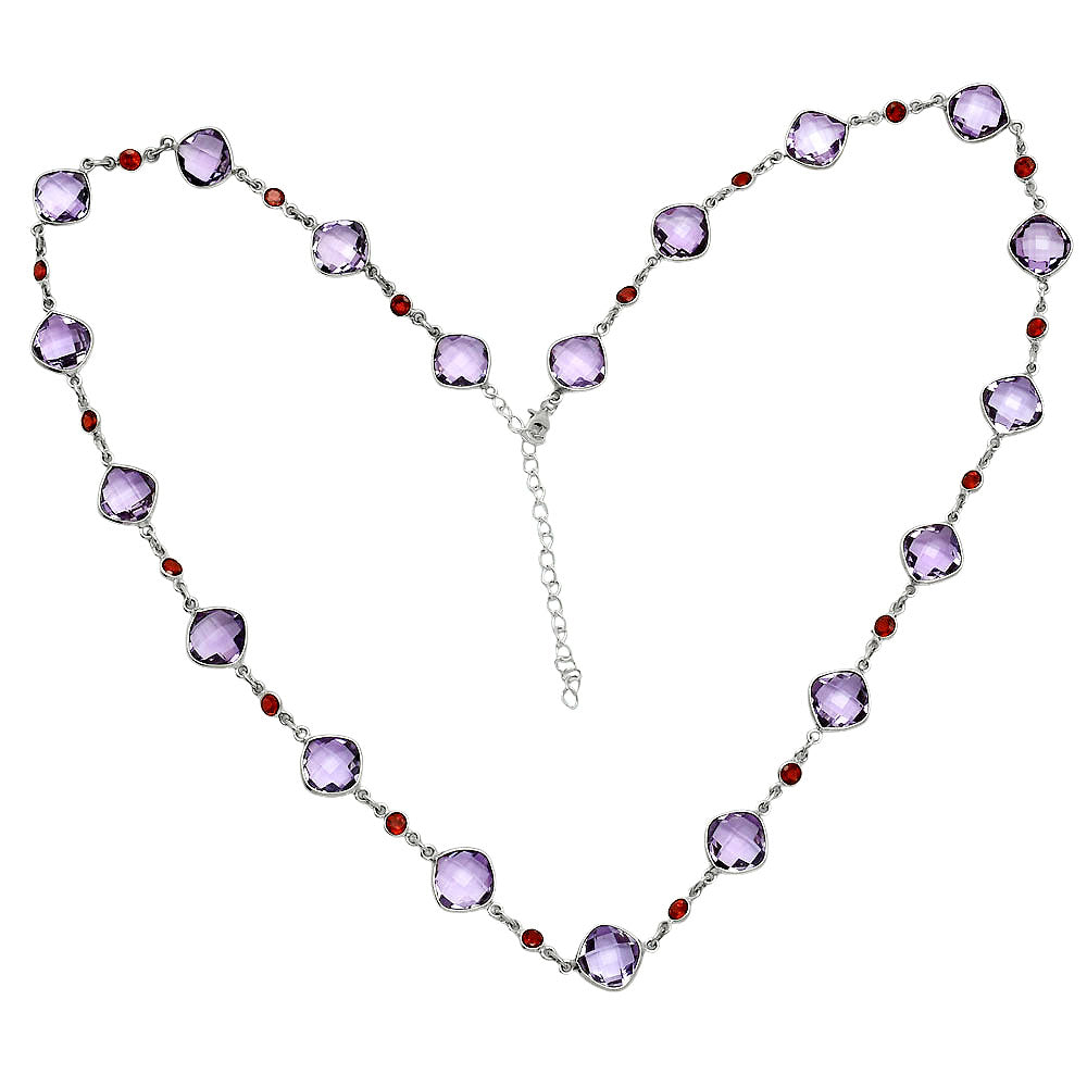 Premium Quality Amethyst Checker Briolette & Garnet Necklace N-1024 11-EN10013