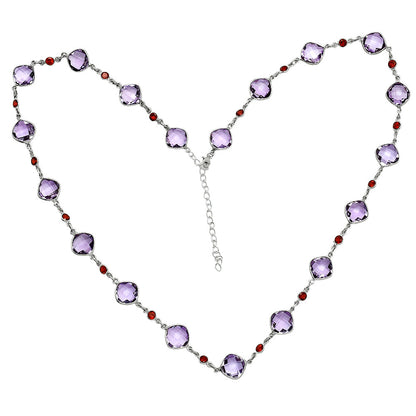 Premium Quality Amethyst Checker Briolette & Garnet Necklace N-1024 11-EN10013