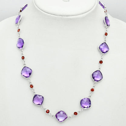 Premium Quality Amethyst Checker Briolette & Garnet Necklace N-1024 11-EN10014
