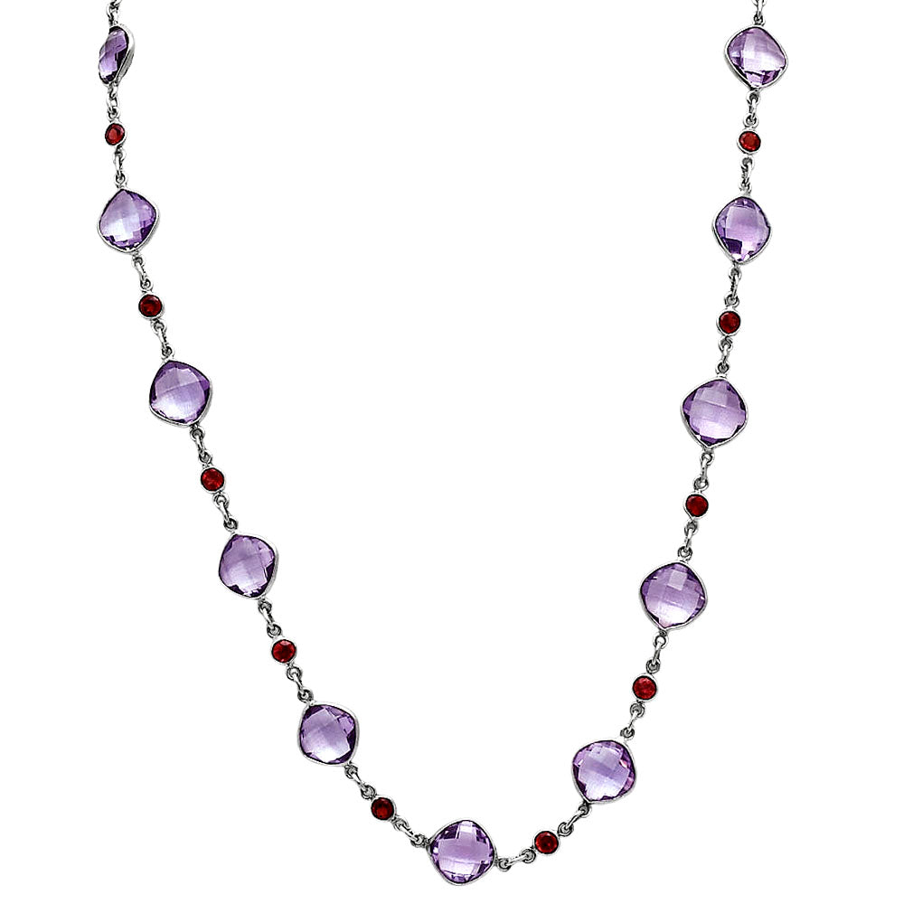 Premium Quality Amethyst Checker Briolette & Garnet Necklace N-1024 11-EN10015