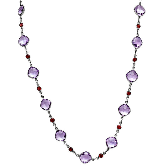Premium Quality Amethyst Checker Briolette & Garnet Necklace N-1024 11-EN10015