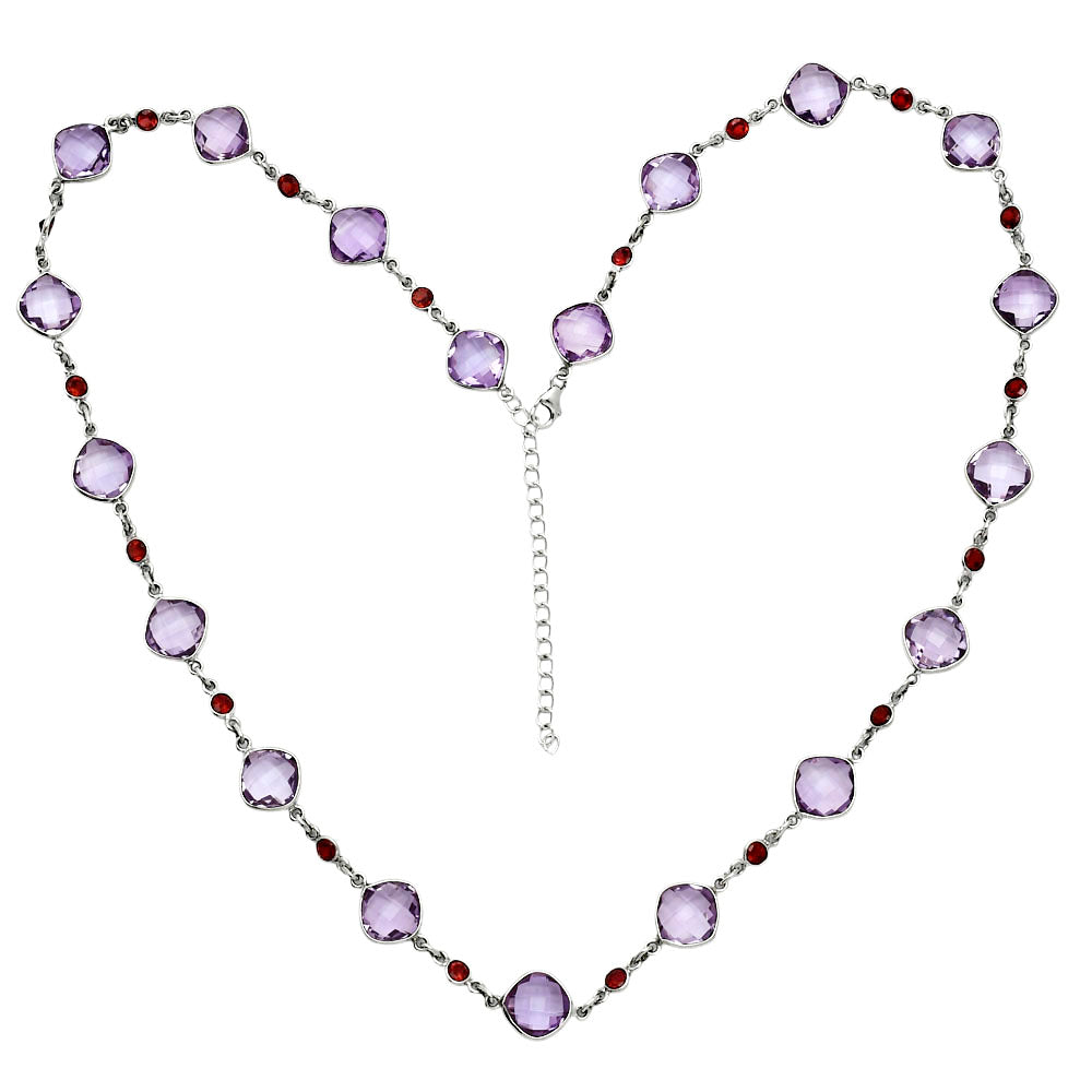 Premium Quality Amethyst Checker Briolette & Garnet Necklace N-1024 11-EN10015