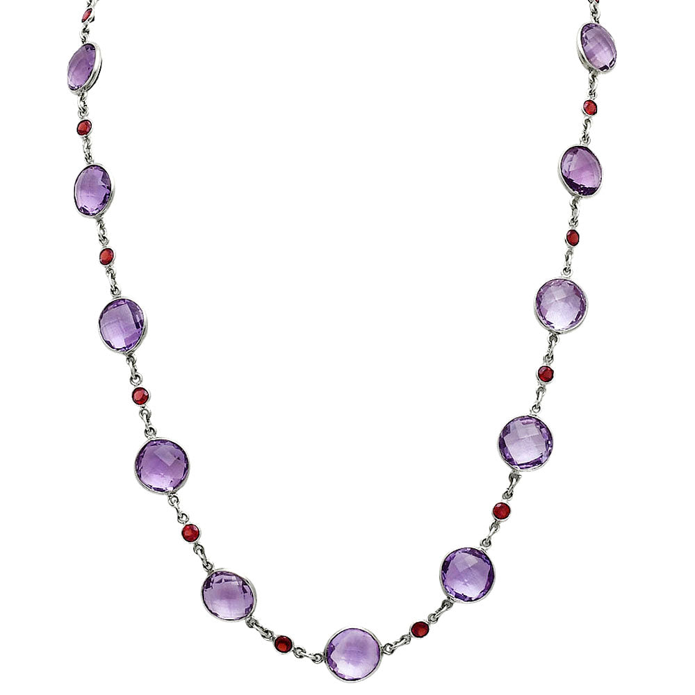 Premium Quality Amethyst Checker Briolette & Garnet Necklace N-1024 11-EN10016