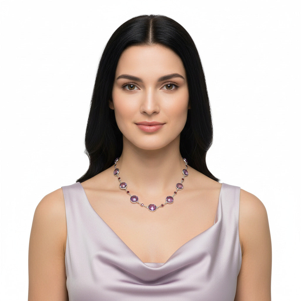 Premium Quality Amethyst Checker Briolette & Garnet Necklace N-1024 11-EN10016