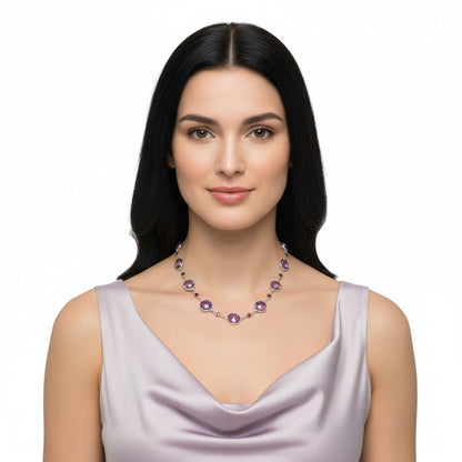 Premium Quality Amethyst Checker Briolette & Garnet Necklace N-1024 11-EN10016