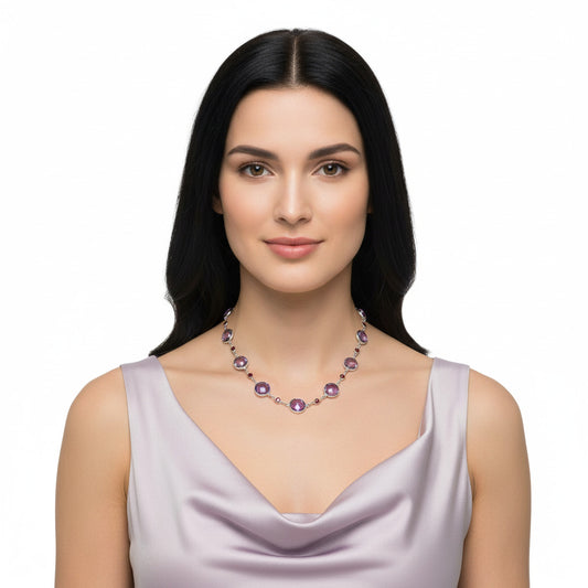 Premium Quality Amethyst Checker Briolette & Garnet Necklace N-1024 11-EN10016