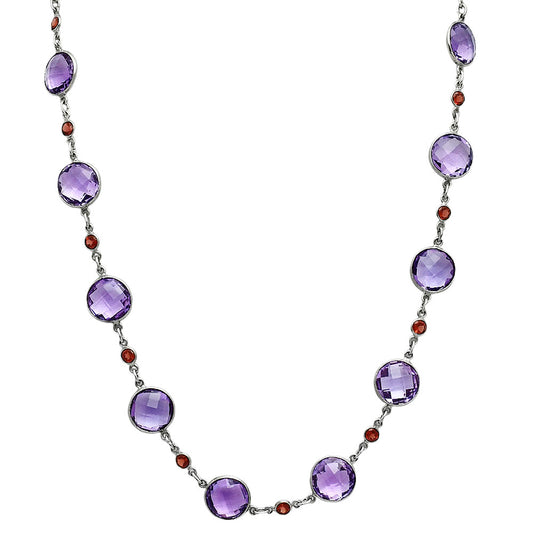 Premium Quality Amethyst Checker Briolette & Garnet Necklace N-1024 11-EN10017