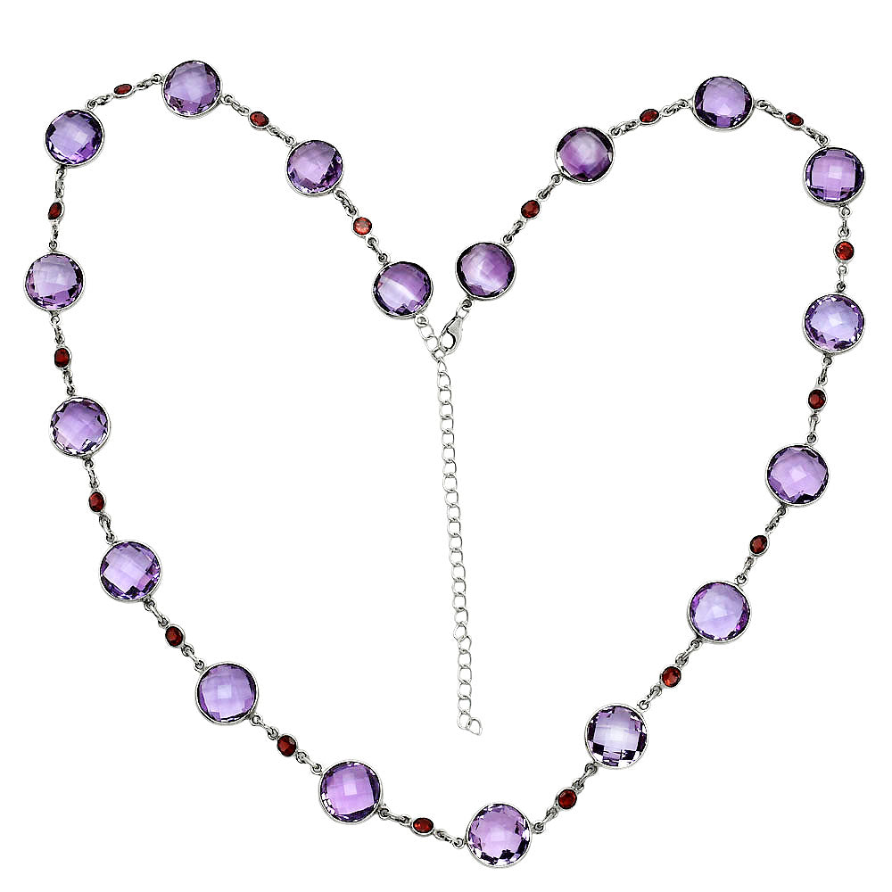 Premium Quality Amethyst Checker Briolette & Garnet Necklace N-1024 11-EN10017