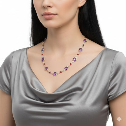 Premium Quality Amethyst Checker Briolette & Garnet Necklace N-1024 11-EN10017