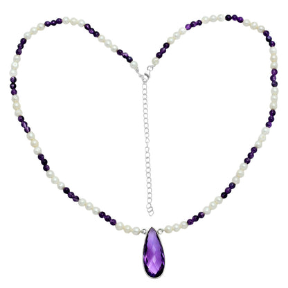 Premium Quality Amethyst Briolette & Pearl Beaded Necklace N-1027 11-EN10018
