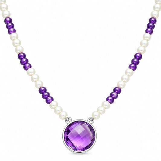 Premium Quality Amethyst Briolette & Pearl Beaded Necklace N-1027 11-EN10019