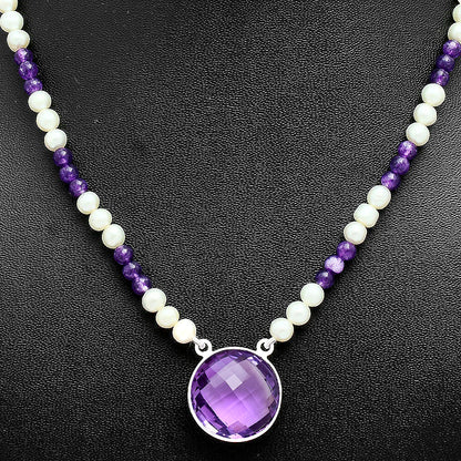 Premium Quality Amethyst Briolette & Pearl Beaded Necklace N-1027 11-EN10019