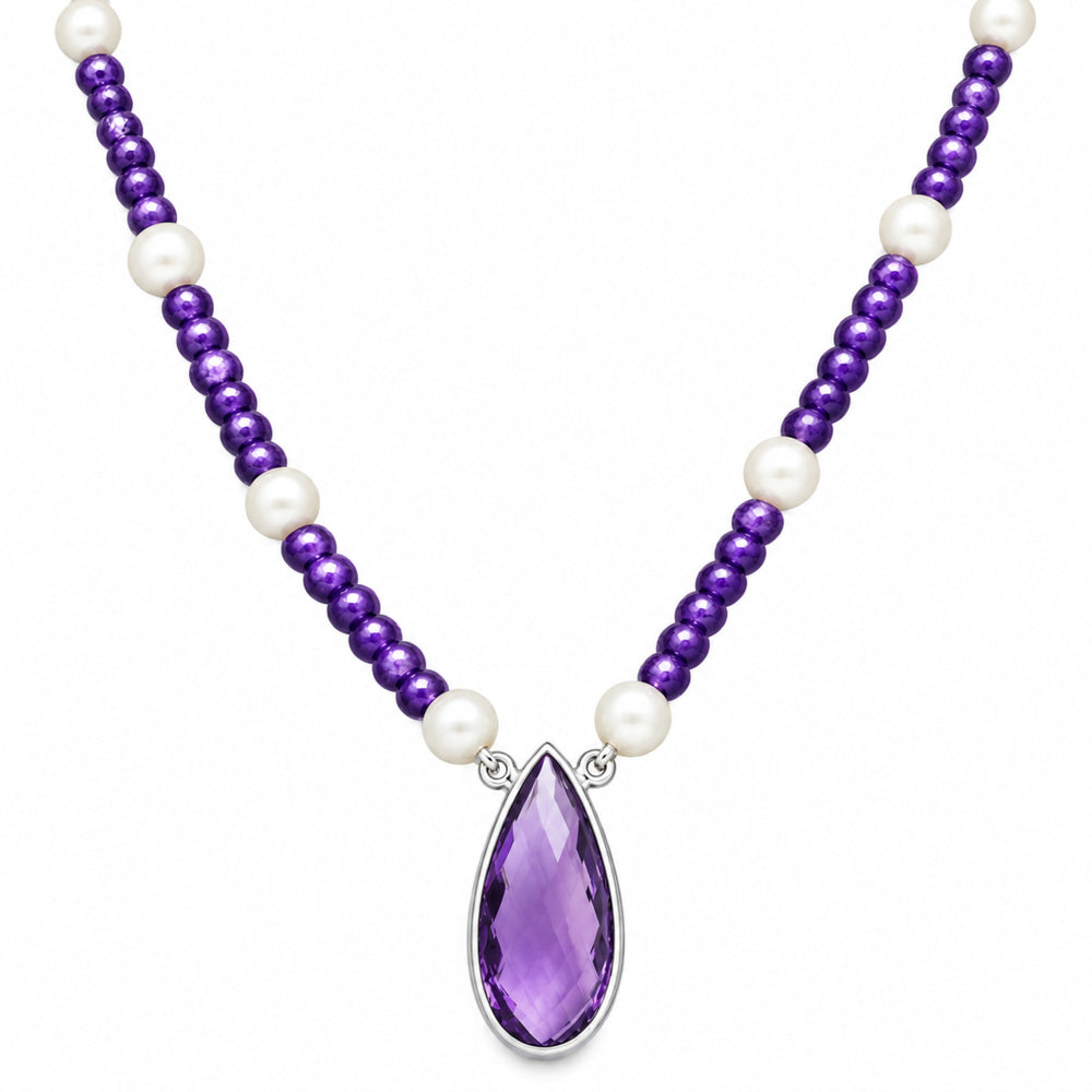 Premium Quality Amethyst Briolette & Pearl Beaded Necklace N-1027 11-EN10020