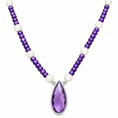 Premium Quality Amethyst Briolette & Pearl Beaded Necklace N-1027 11-EN10020