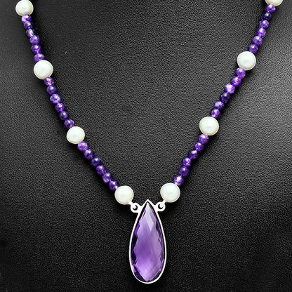 Premium Quality Amethyst Briolette & Pearl Beaded Necklace N-1027 11-EN10020