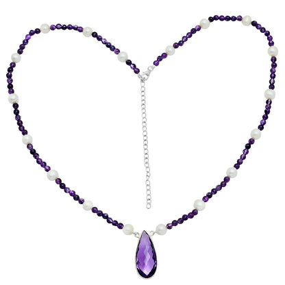 Premium Quality Amethyst Briolette & Pearl Beaded Necklace N-1027 11-EN10020