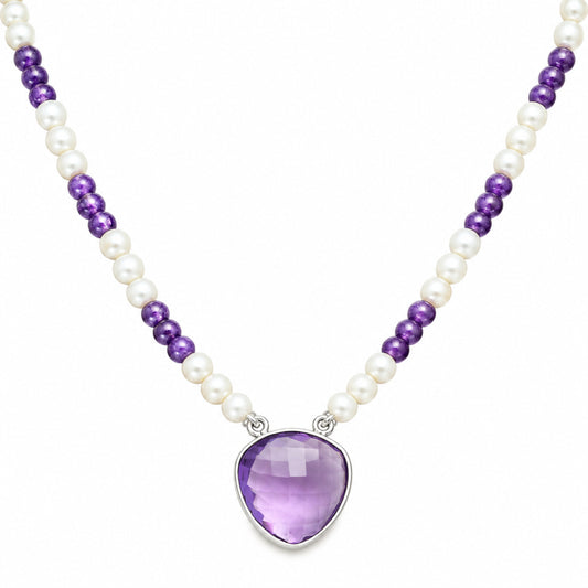 Premium Quality Amethyst Briolette & Pearl Beaded Necklace N-1027 11-EN10021