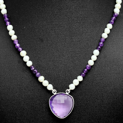 Premium Quality Amethyst Briolette & Pearl Beaded Necklace N-1027 11-EN10021