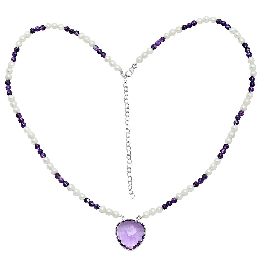 Premium Quality Amethyst Briolette & Pearl Beaded Necklace N-1027 11-EN10021