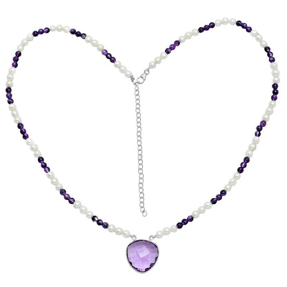 Premium Quality Amethyst Briolette & Pearl Beaded Necklace N-1027 11-EN10021