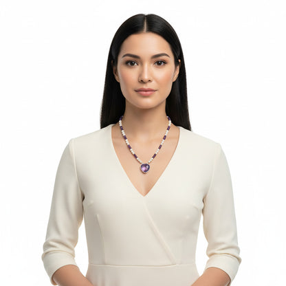 Premium Quality Amethyst Briolette & Pearl Beaded Necklace N-1027 11-EN10021
