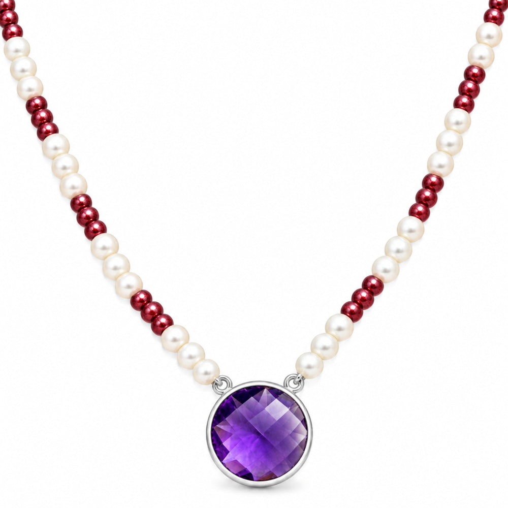 Premium Quality Amethyst, Garnet & Pearl Beaded Necklace N-1027 11-EN10022