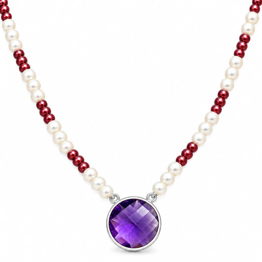 Premium Quality Amethyst, Garnet & Pearl Beaded Necklace N-1027 11-EN10022