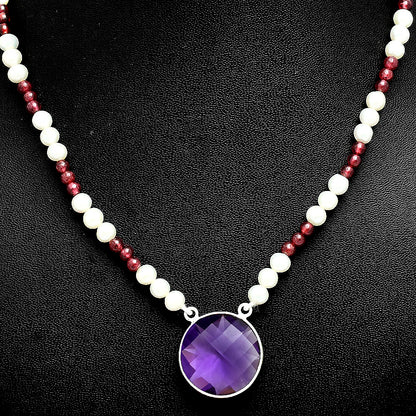 Premium Quality Amethyst, Garnet & Pearl Beaded Necklace N-1027 11-EN10022