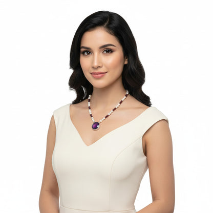 Premium Quality Amethyst, Garnet & Pearl Beaded Necklace N-1027 11-EN10022