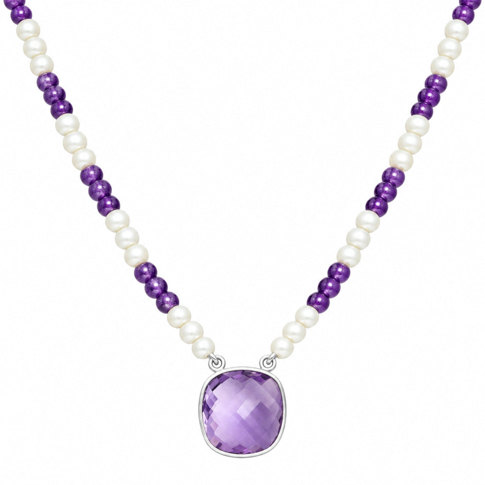 Premium Quality Amethyst Briolette & Pearl Beaded Necklace N-1027 11-EN10023