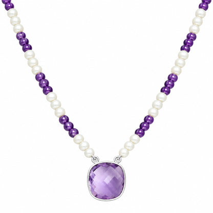 Premium Quality Amethyst Briolette & Pearl Beaded Necklace N-1027 11-EN10023