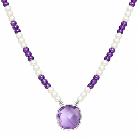 Premium Quality Amethyst Briolette & Pearl Beaded Necklace N-1027 11-EN10023