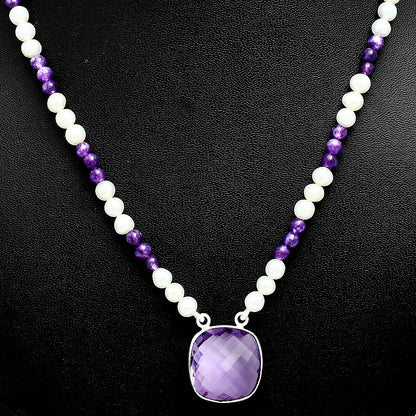 Premium Quality Amethyst Briolette & Pearl Beaded Necklace N-1027 11-EN10023