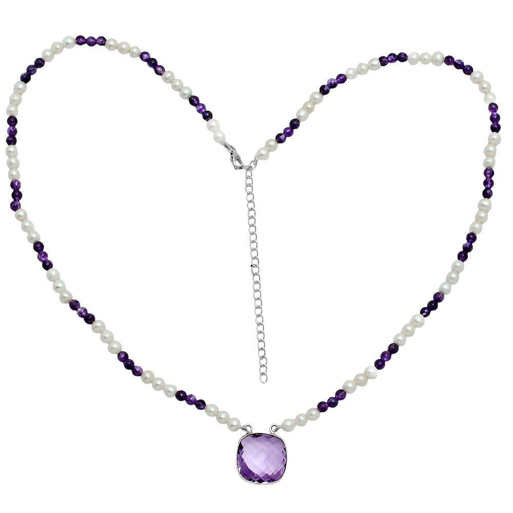 Premium Quality Amethyst Briolette & Pearl Beaded Necklace N-1027 11-EN10023