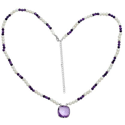 Premium Quality Amethyst Briolette & Pearl Beaded Necklace N-1027 11-EN10023