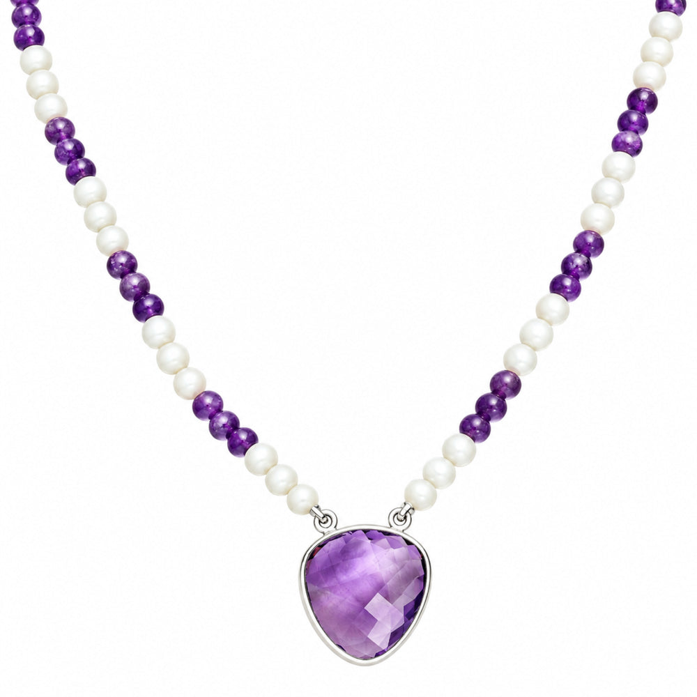 Premium Quality Amethyst Briolette & Pearl Beaded Necklace N-1027 11-EN10024