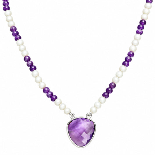 Premium Quality Amethyst Briolette & Pearl Beaded Necklace N-1027 11-EN10024