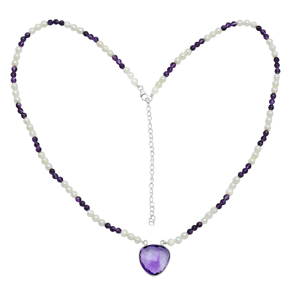 Premium Quality Amethyst Briolette & Pearl Beaded Necklace N-1027 11-EN10024