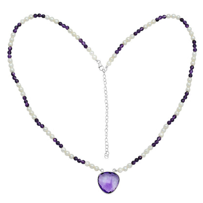 Premium Quality Amethyst Briolette & Pearl Beaded Necklace N-1027 11-EN10024