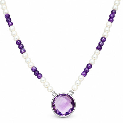 Premium Quality Amethyst Briolette & Pearl Beaded Necklace N-1027 11-EN10026