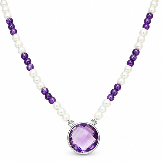 Premium Quality Amethyst Briolette & Pearl Beaded Necklace N-1027 11-EN10026