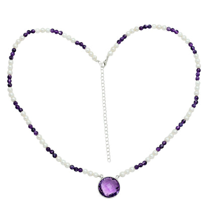 Premium Quality Amethyst Briolette & Pearl Beaded Necklace N-1027 11-EN10026