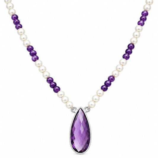 Premium Quality Amethyst Briolette & Pearl Beaded Necklace N-1027 11-EN10027