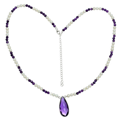 Premium Quality Amethyst Briolette & Pearl Beaded Necklace N-1027 11-EN10027