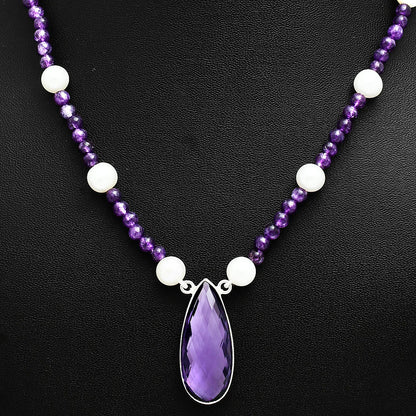 Premium Quality Amethyst Briolette & Pearl Beaded Necklace N-1027 11-EN10028