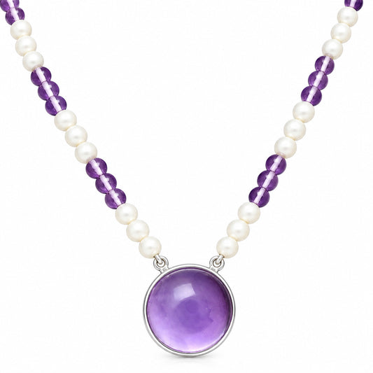 Premium Quality Amethyst Cab - Brazil & Pearl Beaded Necklace N-1027 11-EN10029
