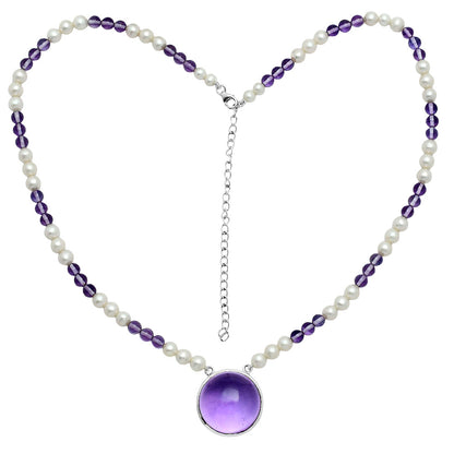 Premium Quality Amethyst Cab - Brazil & Pearl Beaded Necklace N-1027 11-EN10029