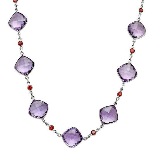 Premium Amethyst Checker Briolette & Garnet Necklace N-1024 11-EN10030