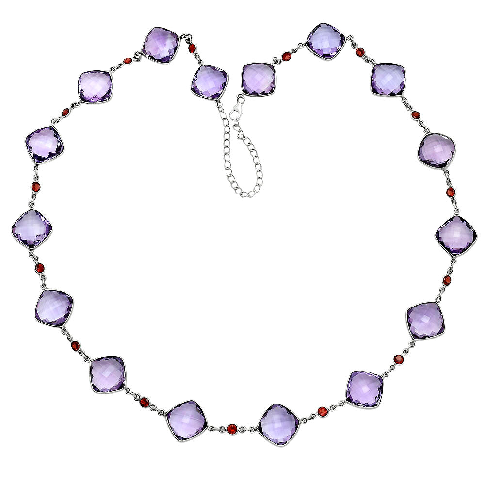 Premium Amethyst Checker Briolette & Garnet Necklace N-1024 11-EN10030