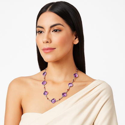 Premium Amethyst Checker Briolette & Garnet Necklace N-1024 11-EN10030